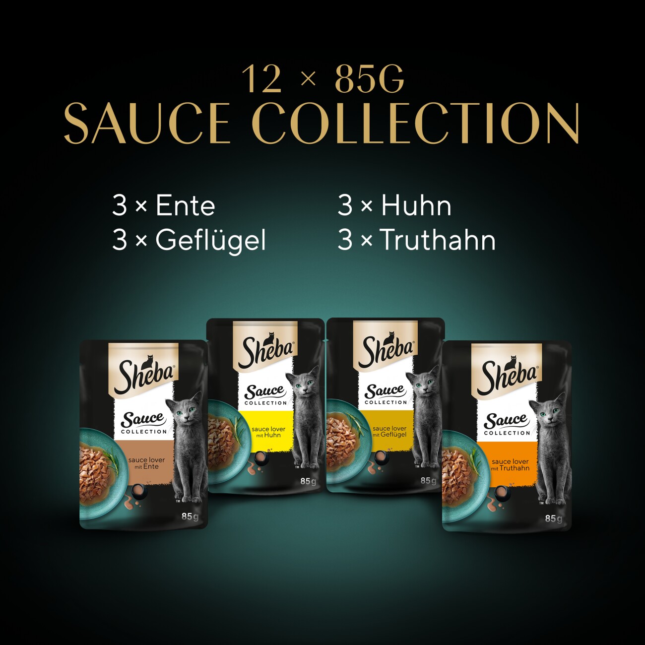 Sheba Sauce Collection Nassfutter Katze Adult, Mixpaket, in Sauce 12x85 g Geflügel Auswahl