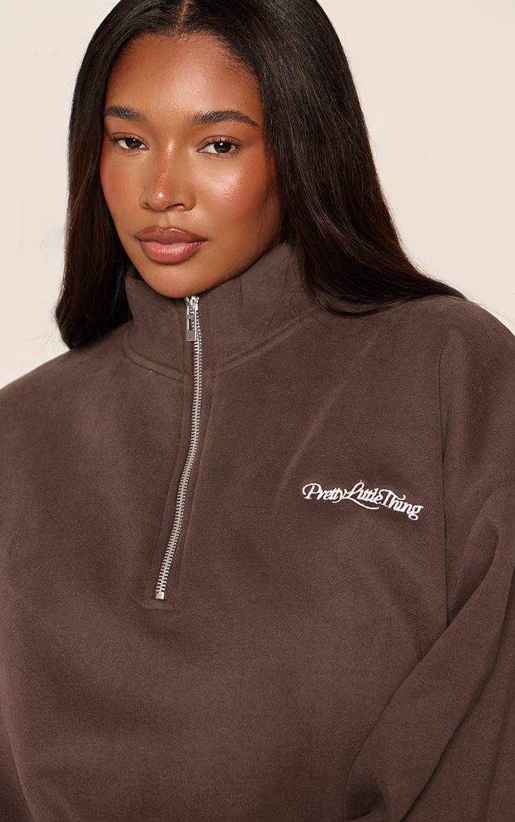 Chocolat Sweat Demi-zip Broderie PLT Plus Basic
