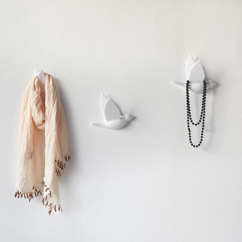 Conjunto de 3 peças de cabide de parede em formato de pássaro, branco