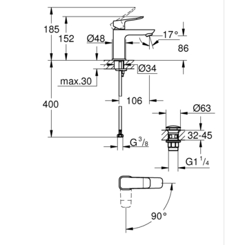 Grohe Dice wastafelmengkraan S-Size Push open Mat Zwart