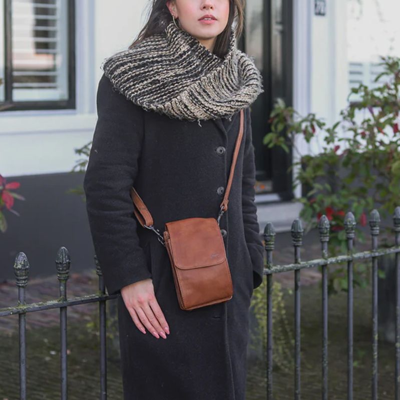 Bear Design Klein Telefoontasje / Schoudertas - Leer - Robbie - Cognac