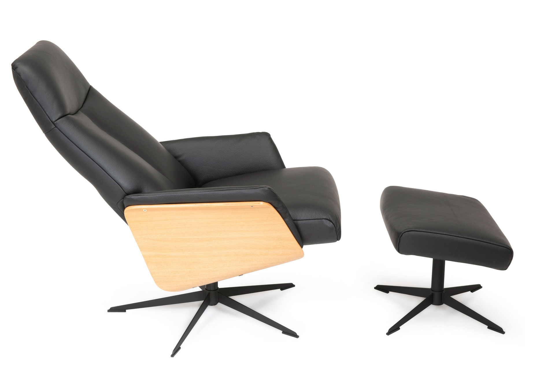 CASAVANTI Ledersessel mit Hocker SOLEDA 2-teilig schwarz /Eiche