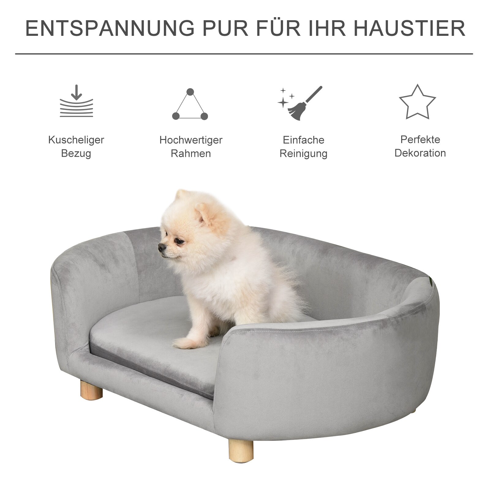 PawHut Haustiersofa für Hunde und Katzen hellgrau 86 x 55 x 33 cm