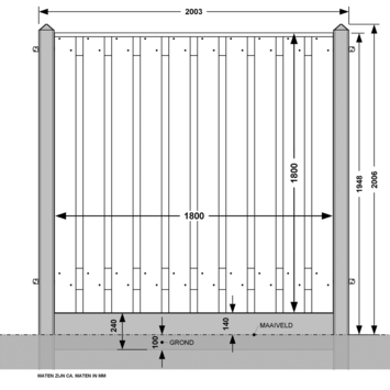 Hout beton schutting Douglas hout antraciet per meter