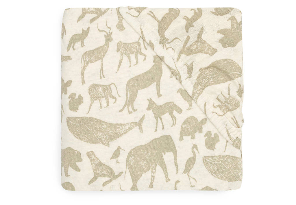 katoenen jersey wieg hoeslaken 40/50x80/90cm Animals - Olive Green