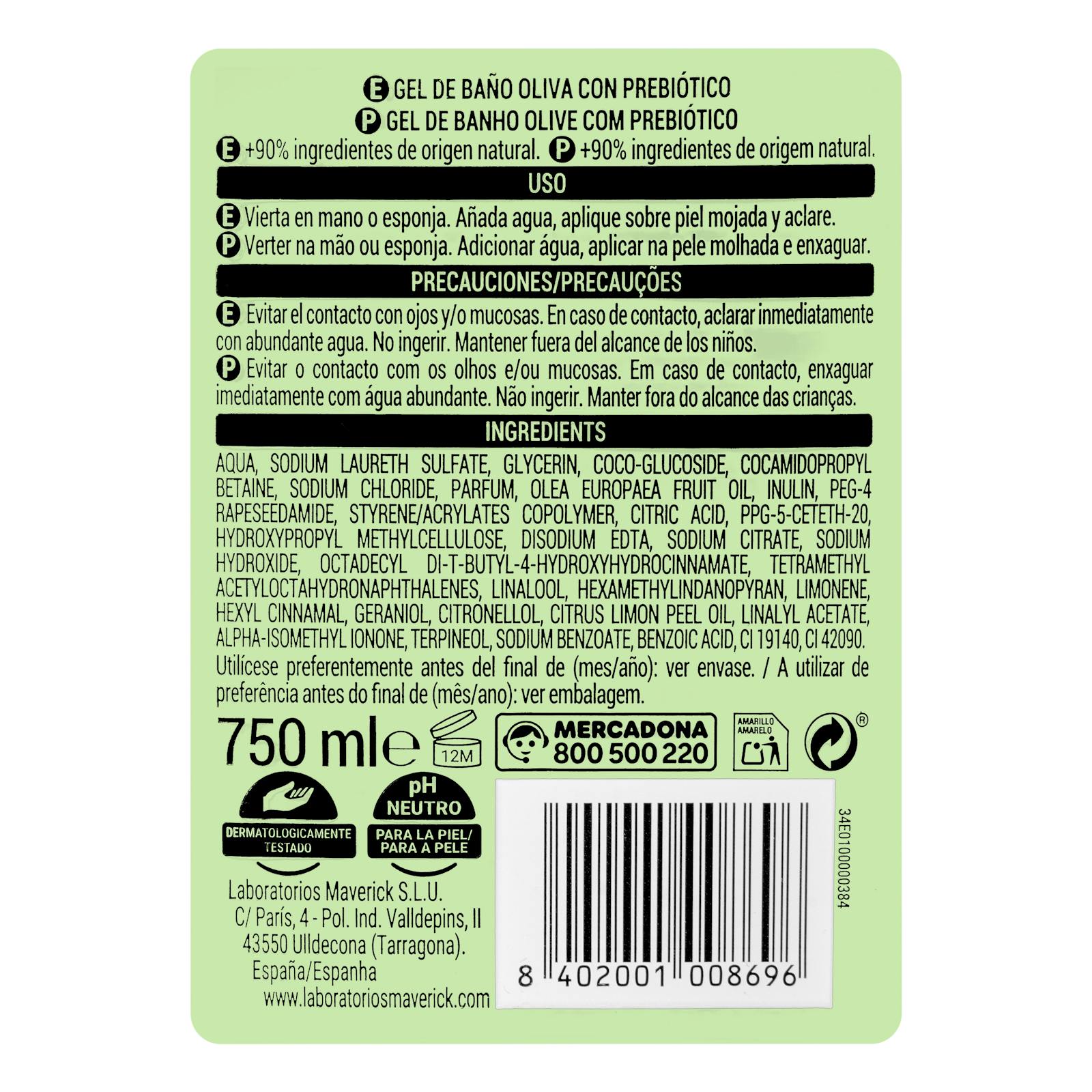 Gel de bain à l'olive Deliplus pour peaux sèches