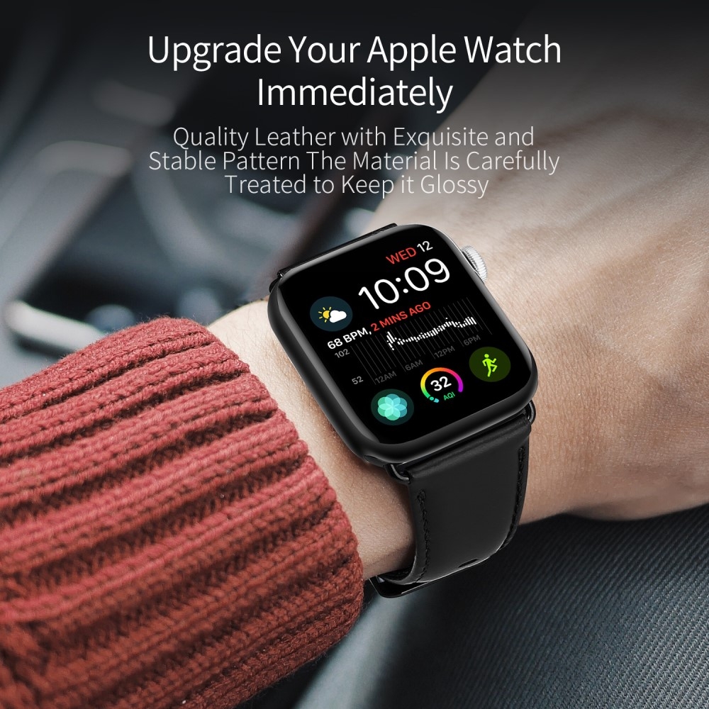 Apple Watch (49/46/45/44 mm) Ersatz Echtleder Armband (Gelenkumfang. 160-220mm) - Schwarz