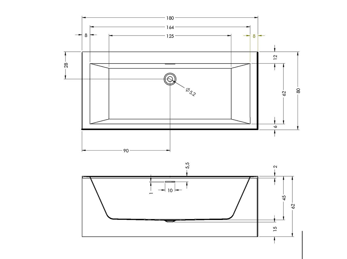 Riho Rethink Wall half vrijstaand bad 180x80cm links wit glans
