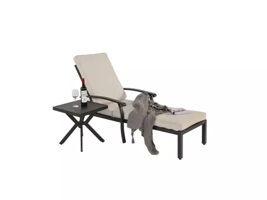 Chaise longue de jardin 1 pièce avec coussin beige imperméable en coton inclinable et réglable structure aluminium antirouille transat piscine extérieur