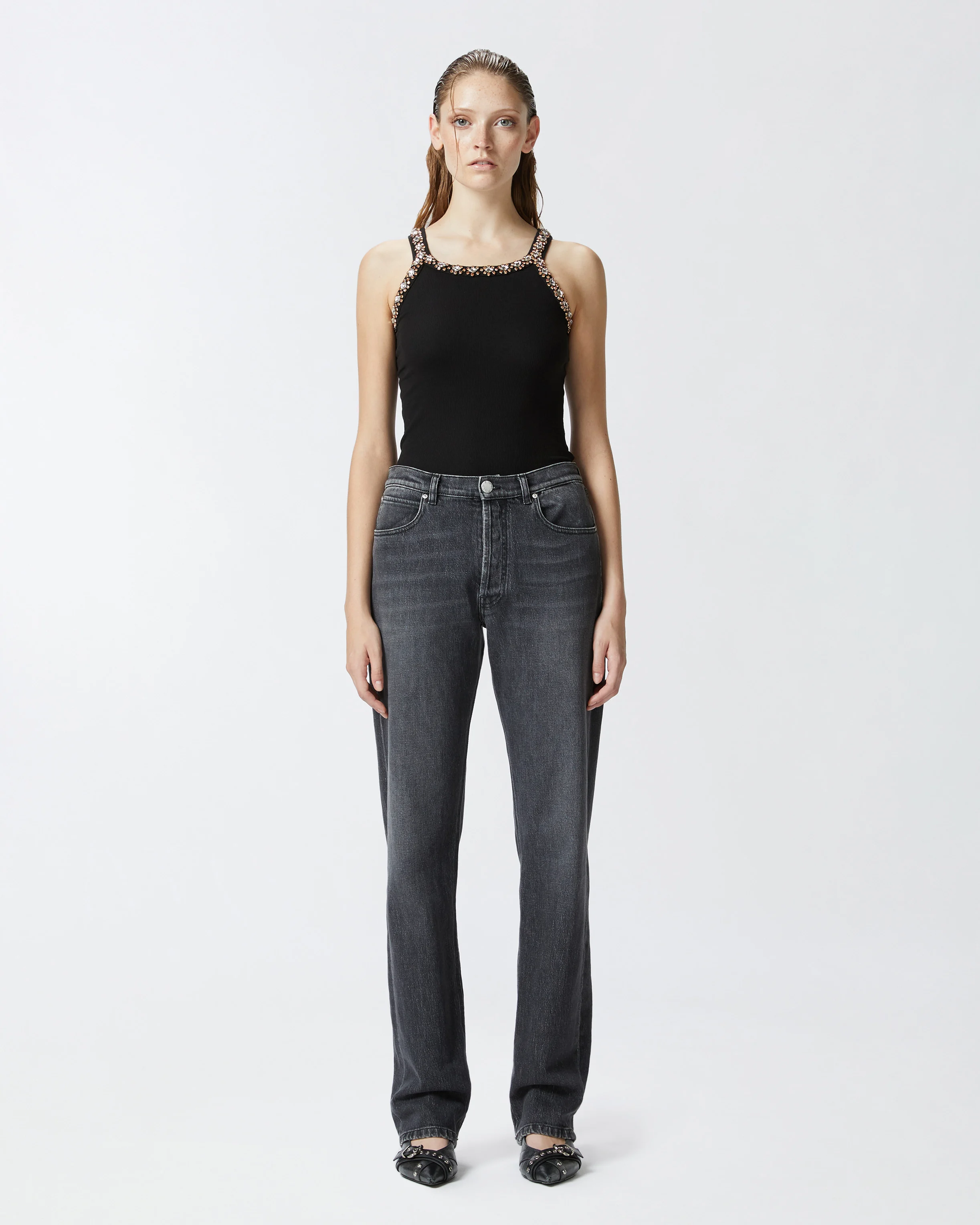 Jean droit gris foncé | Gris