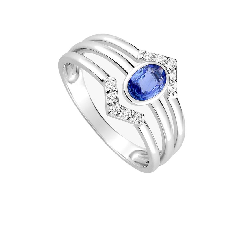 Bague Femme - Saphir - Or 18 Carats - Diamant 0,13 Carats
