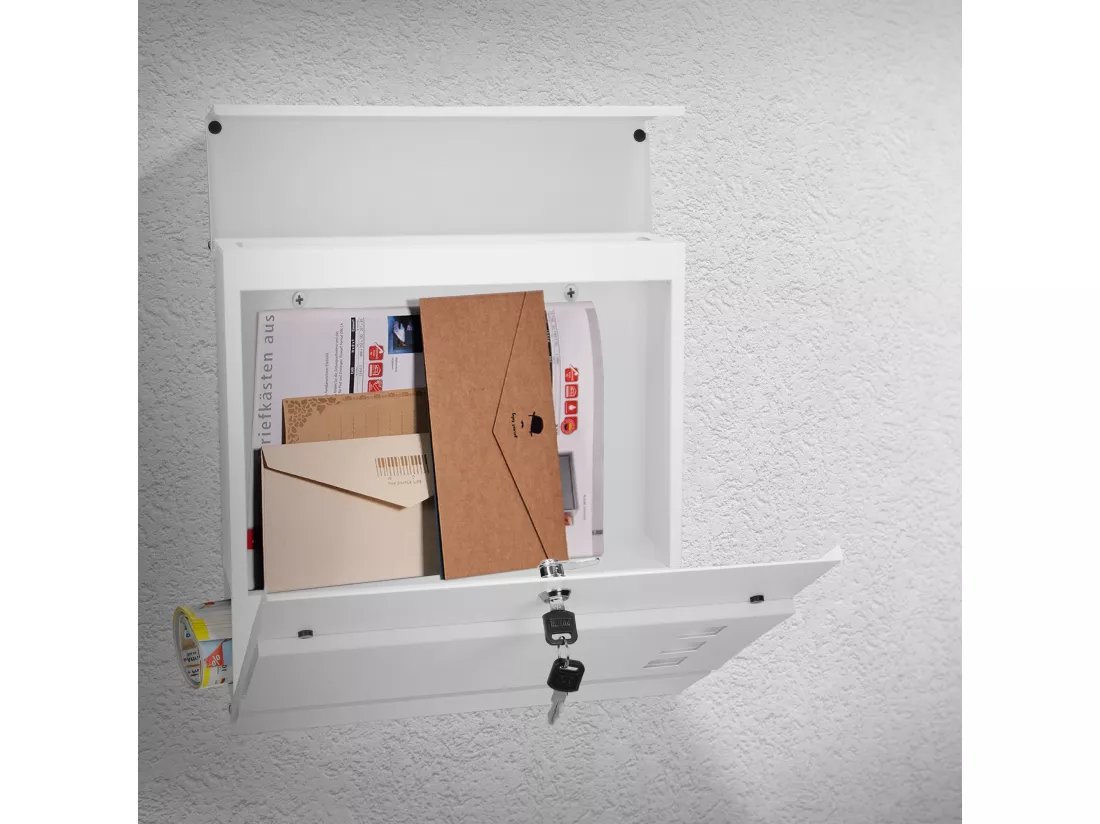Boîte aux lettres moderne blanc avec compartiment à journaux en acier 2 clés