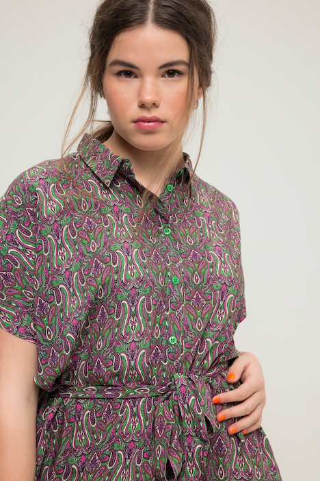 Maxikleid, oversized, Paisley-Print, Hemdkragen, Knopfleiste