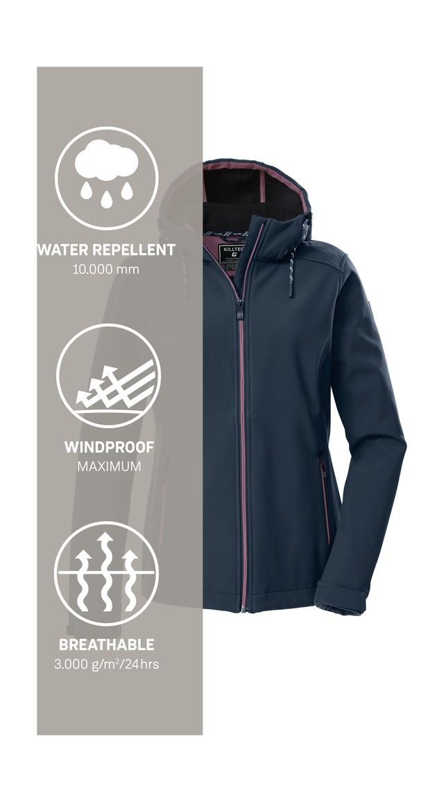 Killtec Softshelljacke »KOW 8 WMN SFTSHLL JCKT« Damen Softshelljacke: wasser- und windabweisend, atmungsaktiv