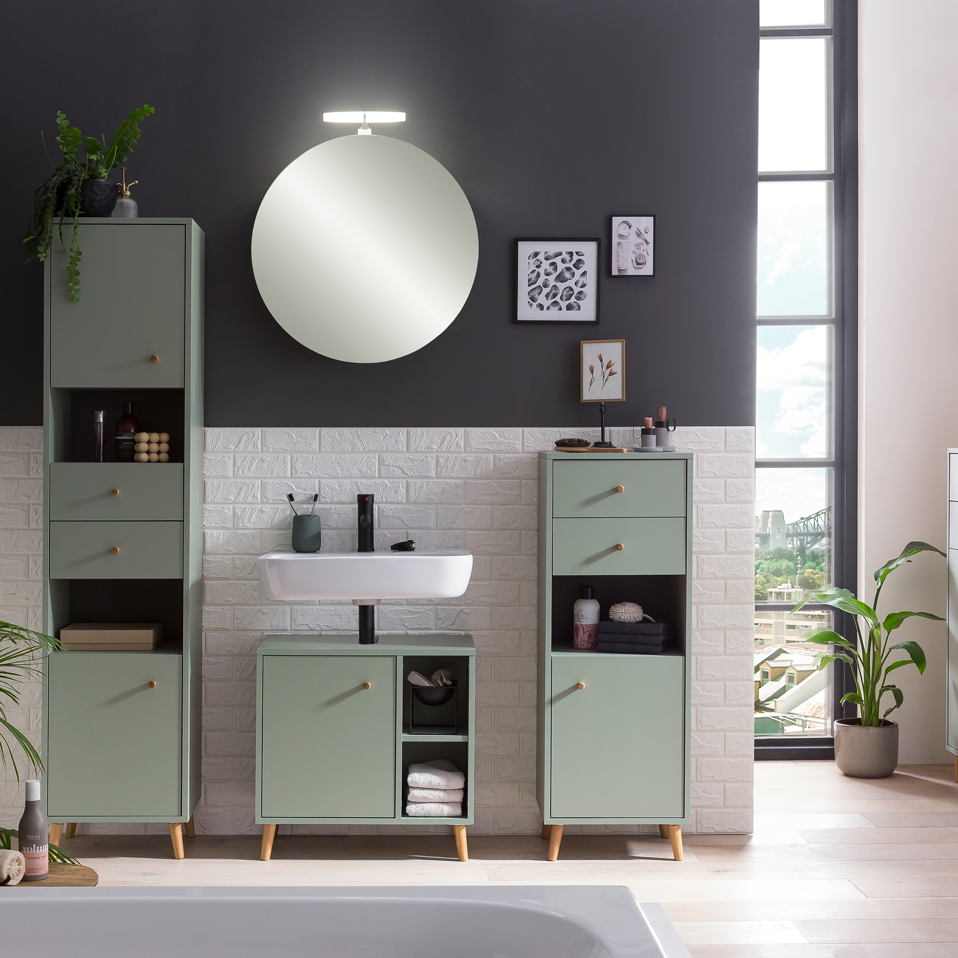 Spiegelschrank - pistazie - 65 cm - mit Beleuchtung