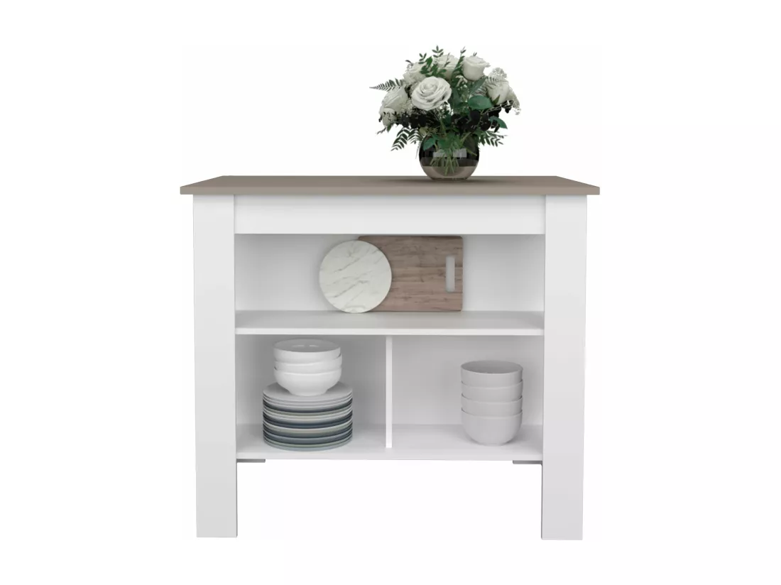 Ilot de cuisine Cala en mélaminé avec 3 étagères , Taupe / Blanc , 90 cm X 103 cm X 70 cm