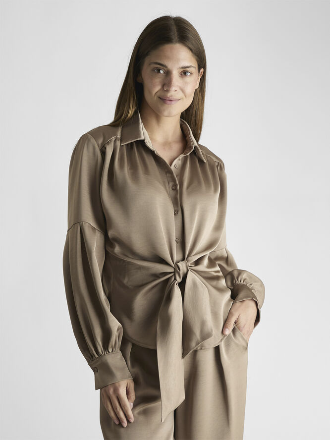 Neo Noir Naja Satin Shirt Dark taupe