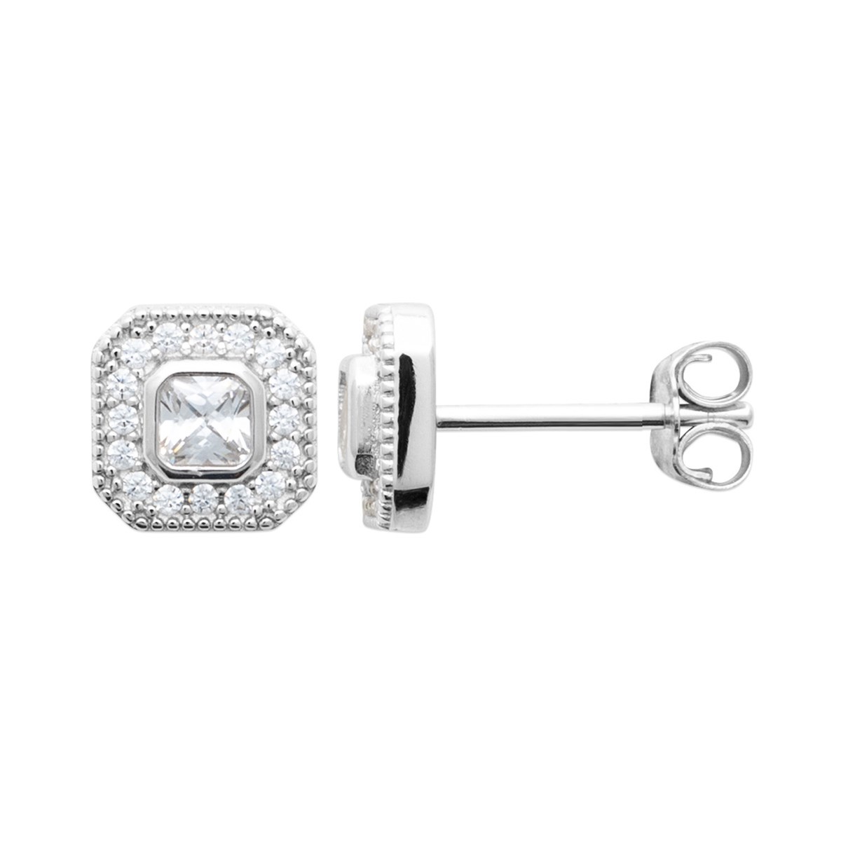 Puces d'oreilles Brillaxis argent rhodié empiérréescarrées