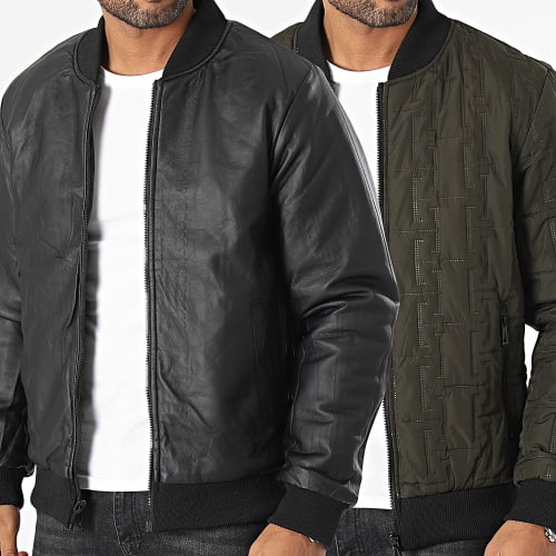 Veste Bomber Vert Kaki Noir Réversible
