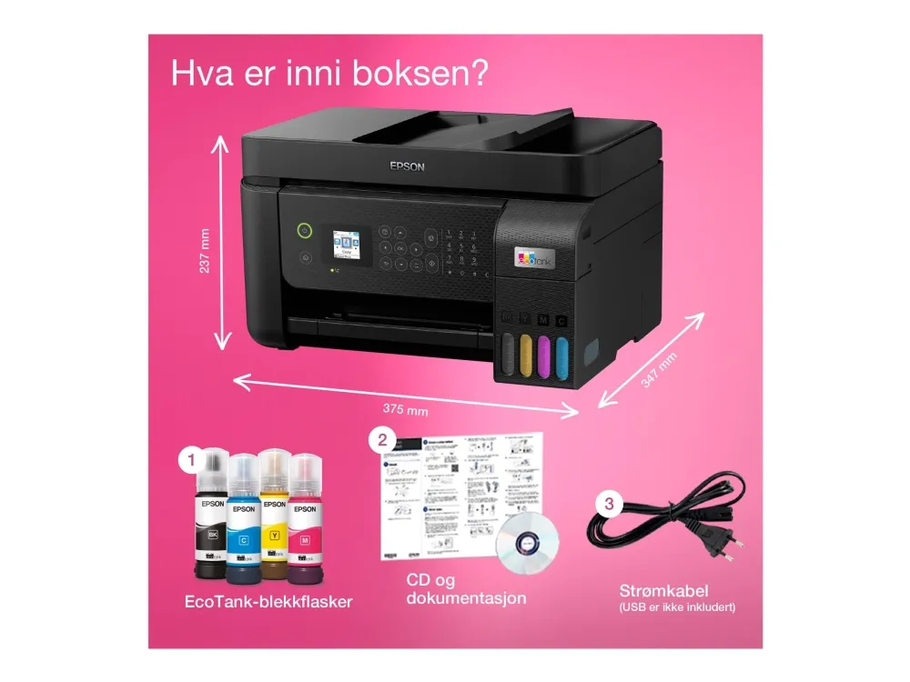 Epson EcoTank ET-4800 - Multifunktionsprinter - farve - blækprinter - kan genopfyldes - A4 (medie) - op til 10 spm (udskriver) - 100 ark - 33.6 Kbps - USB, LAN, Wi-Fi - sort