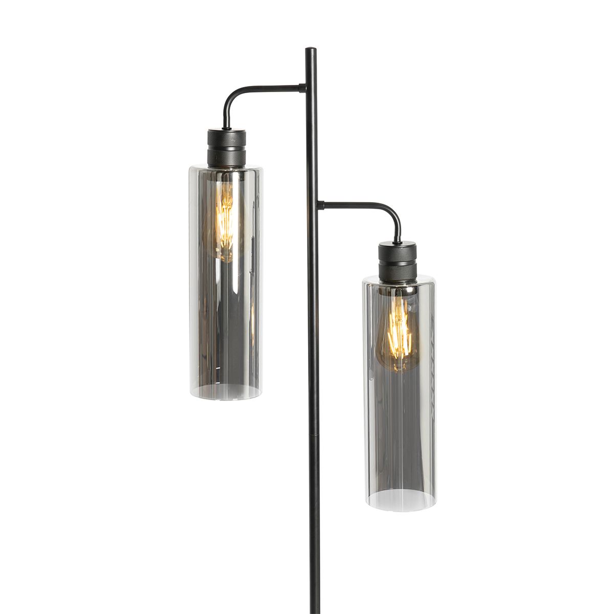 Moderne vloerlamp zwart met smoke glas 2-lichts - Stavelot