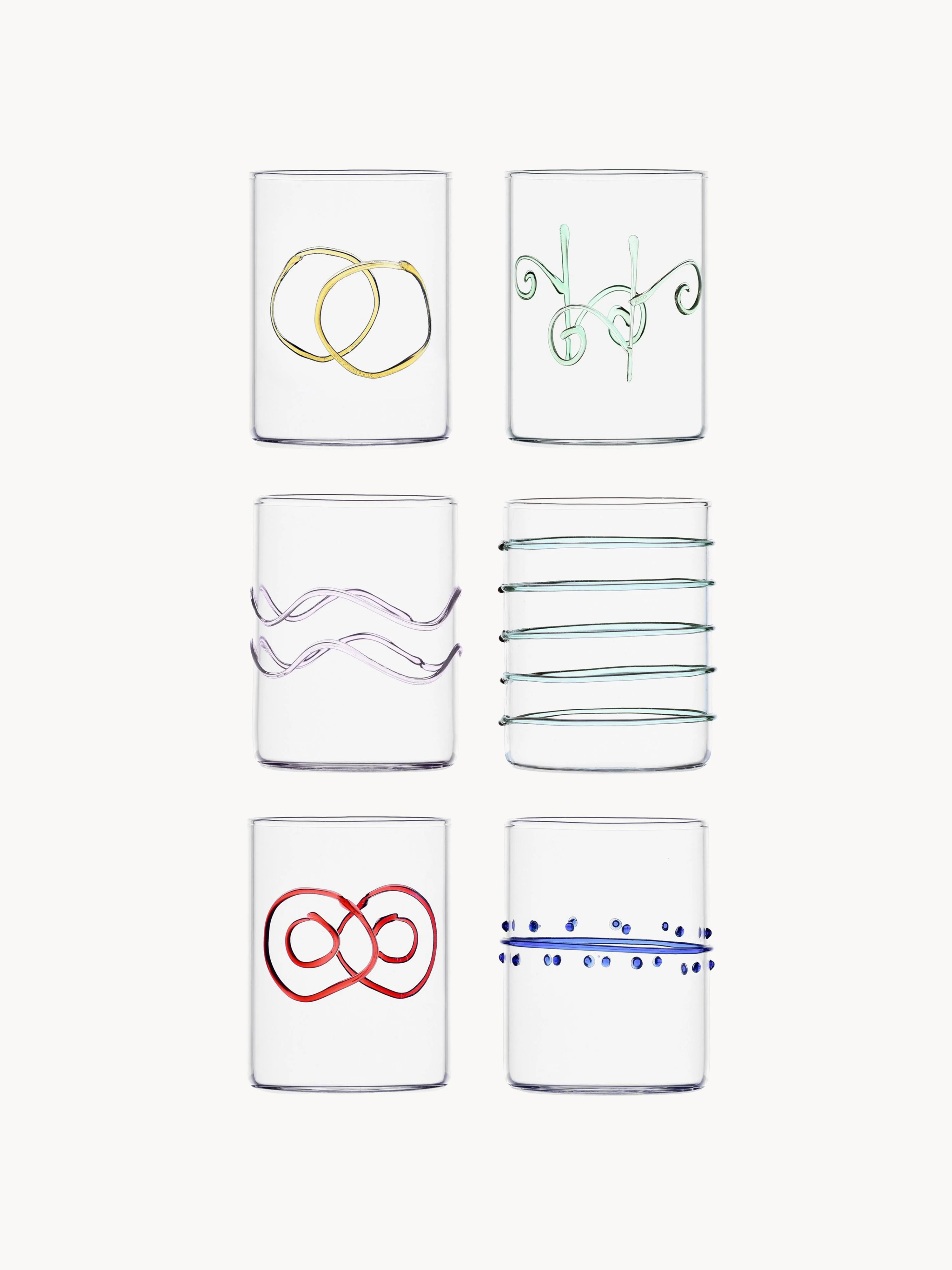 Handgemaakte waterglazen Deco' Arlecchino van borosilicaatglas, 6-delig