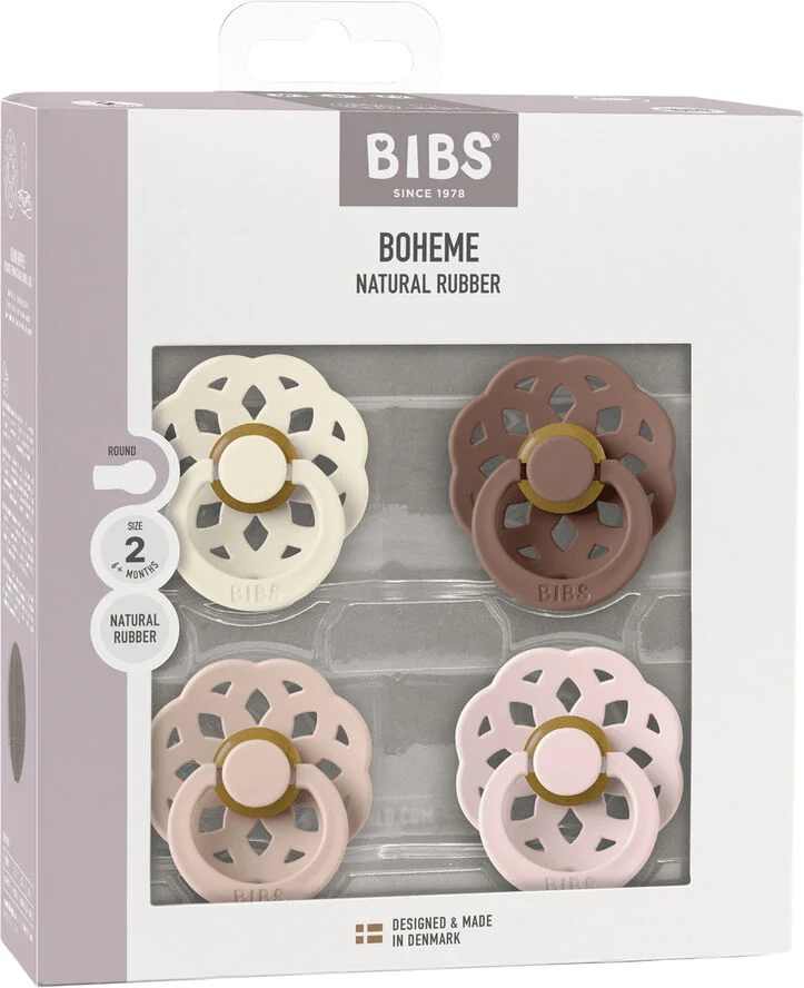 BIBS BIBS Pacifier Boheme 4 PACK Latex Size 2 Ivory/Blush/Woodchu Ivory