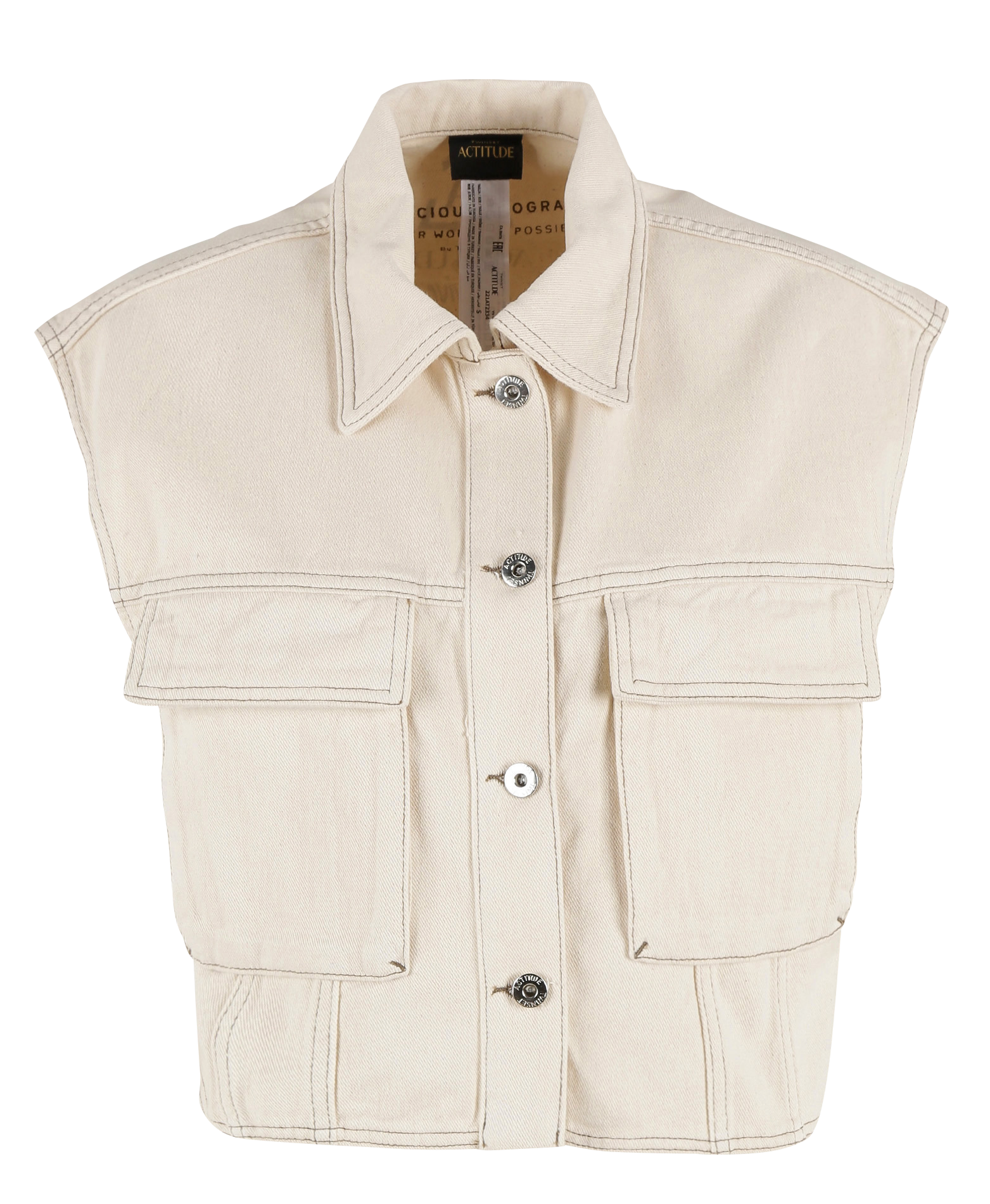 Veste sans manches col classique en coton| Beige