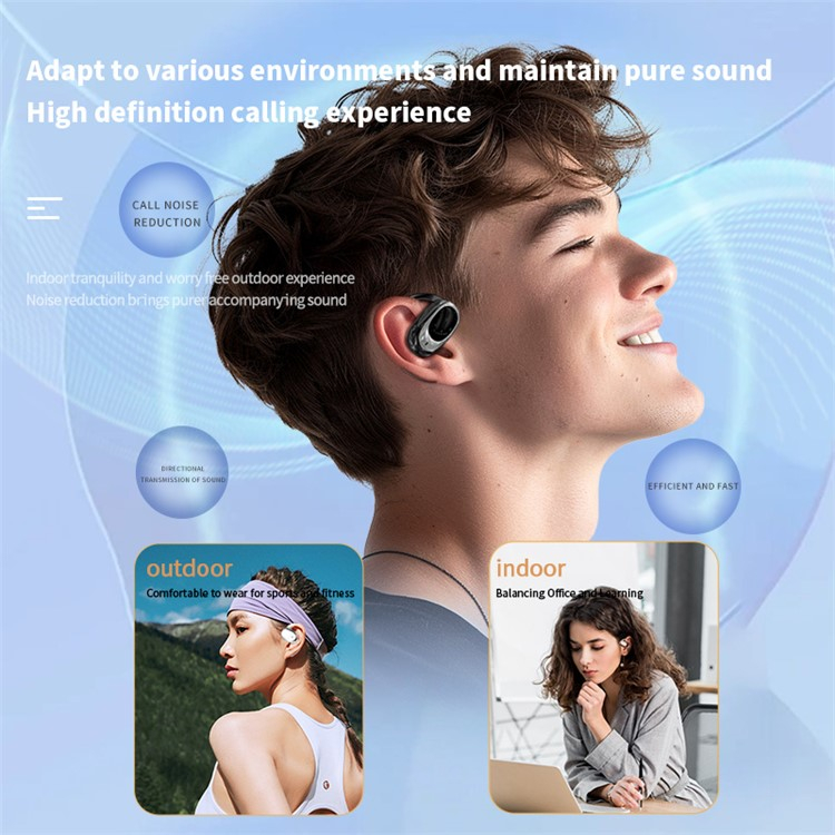 Stereo Open-Ear Bluetooth 5.4 Sport Kopfhörer mit Ohrbügel   Mikrofon und Ladecase mit Touch Display (IPX5) - Weiss