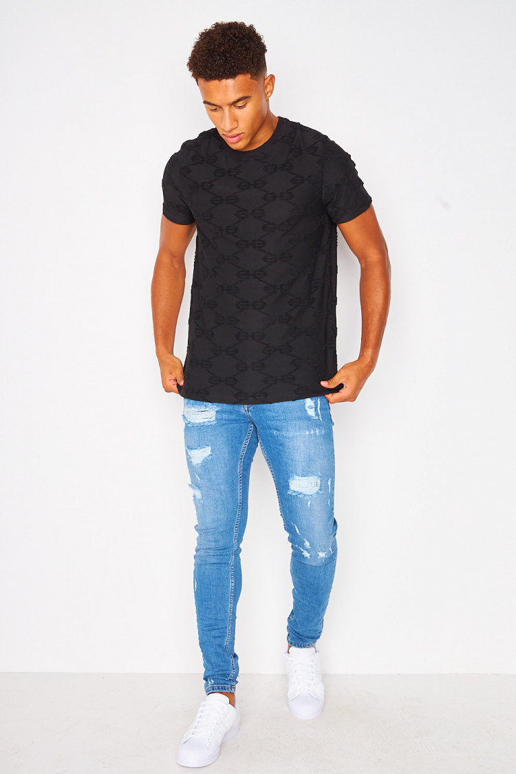 T-shirt noir imprimé BB en relief