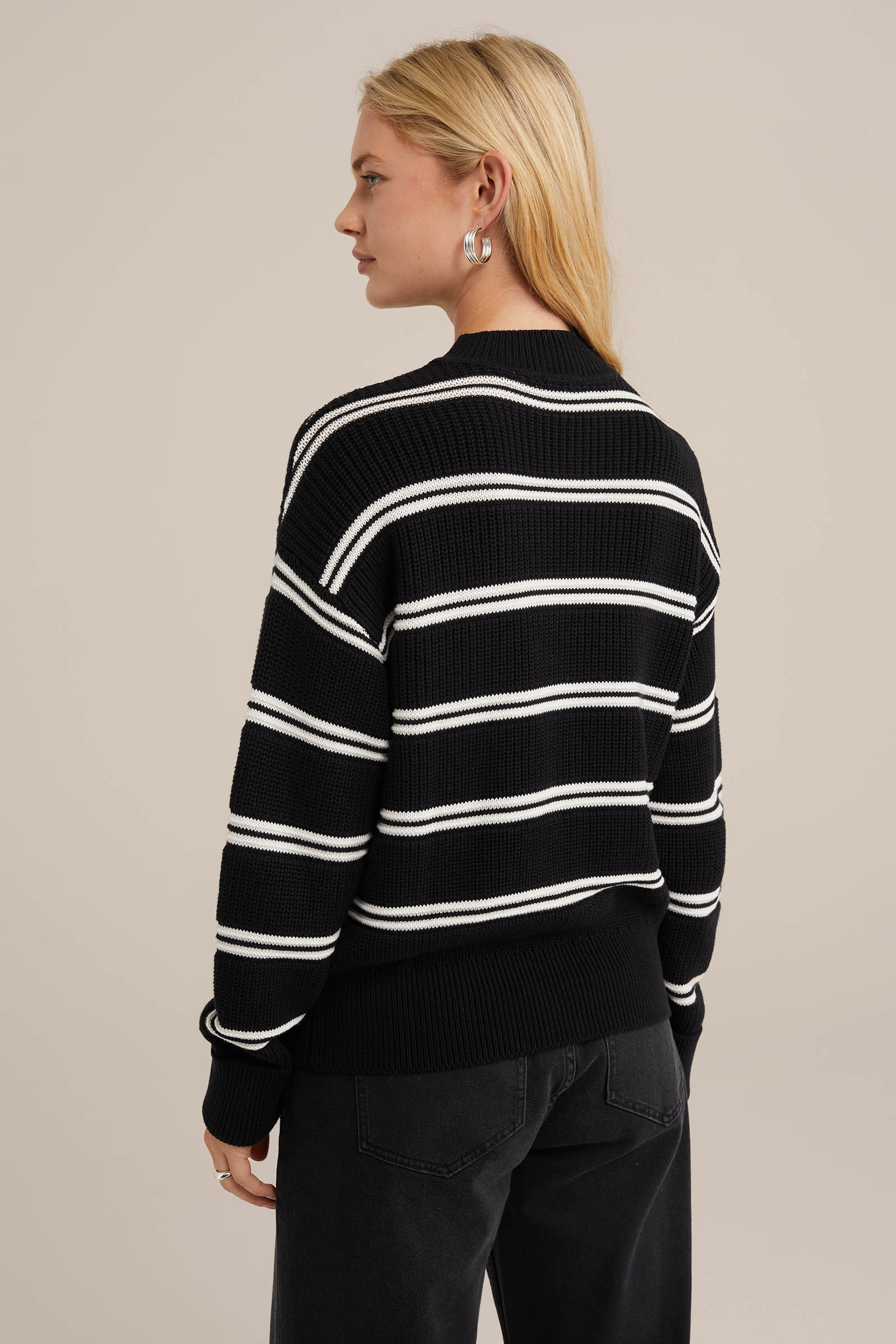 gebreide trui met streep WE Fashion Zwart