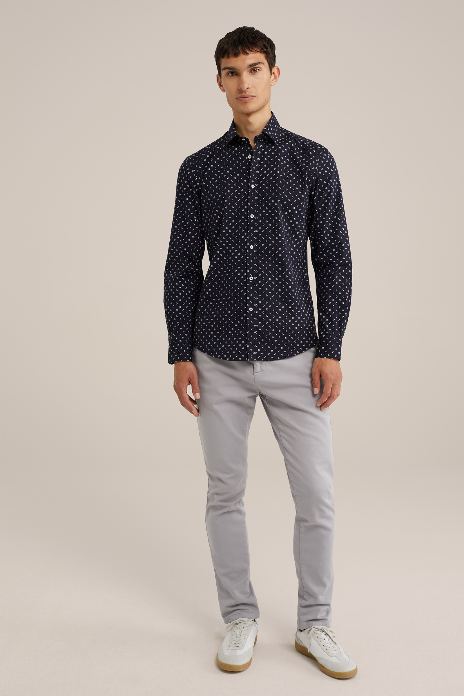 anti-odour stretch overhemd met dessin WE Fashion Donkerblauw