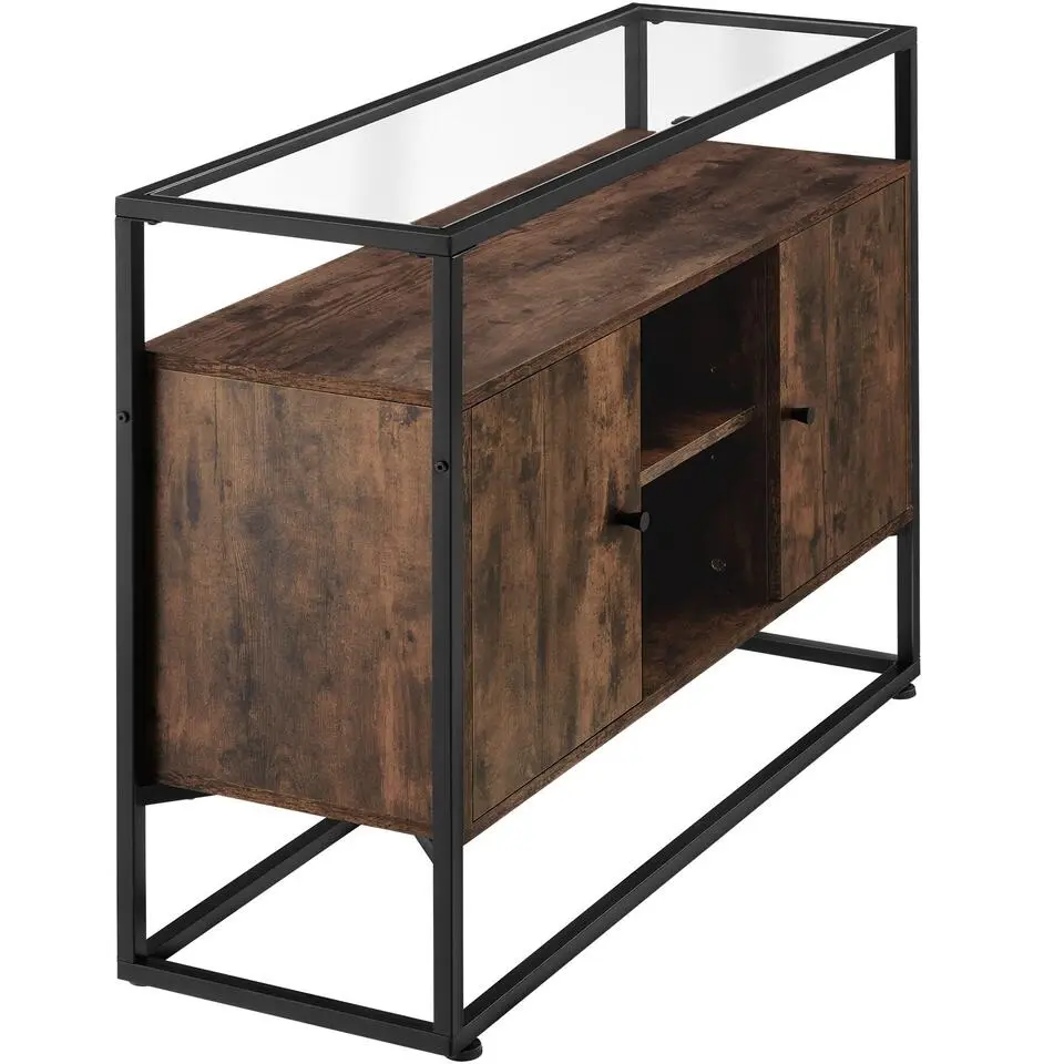 tectake Wandkast Oldham 100x38x80,5cm, Industrieel Hout Donker, Rustiek