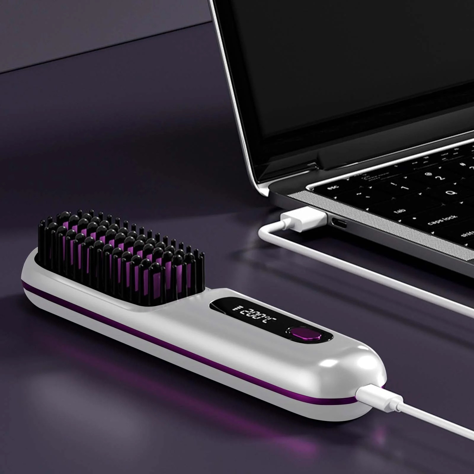 USB Haar Glättungsbürste Wiederaufladbare Beheizte Styling Bürste Kabellos - Weiss