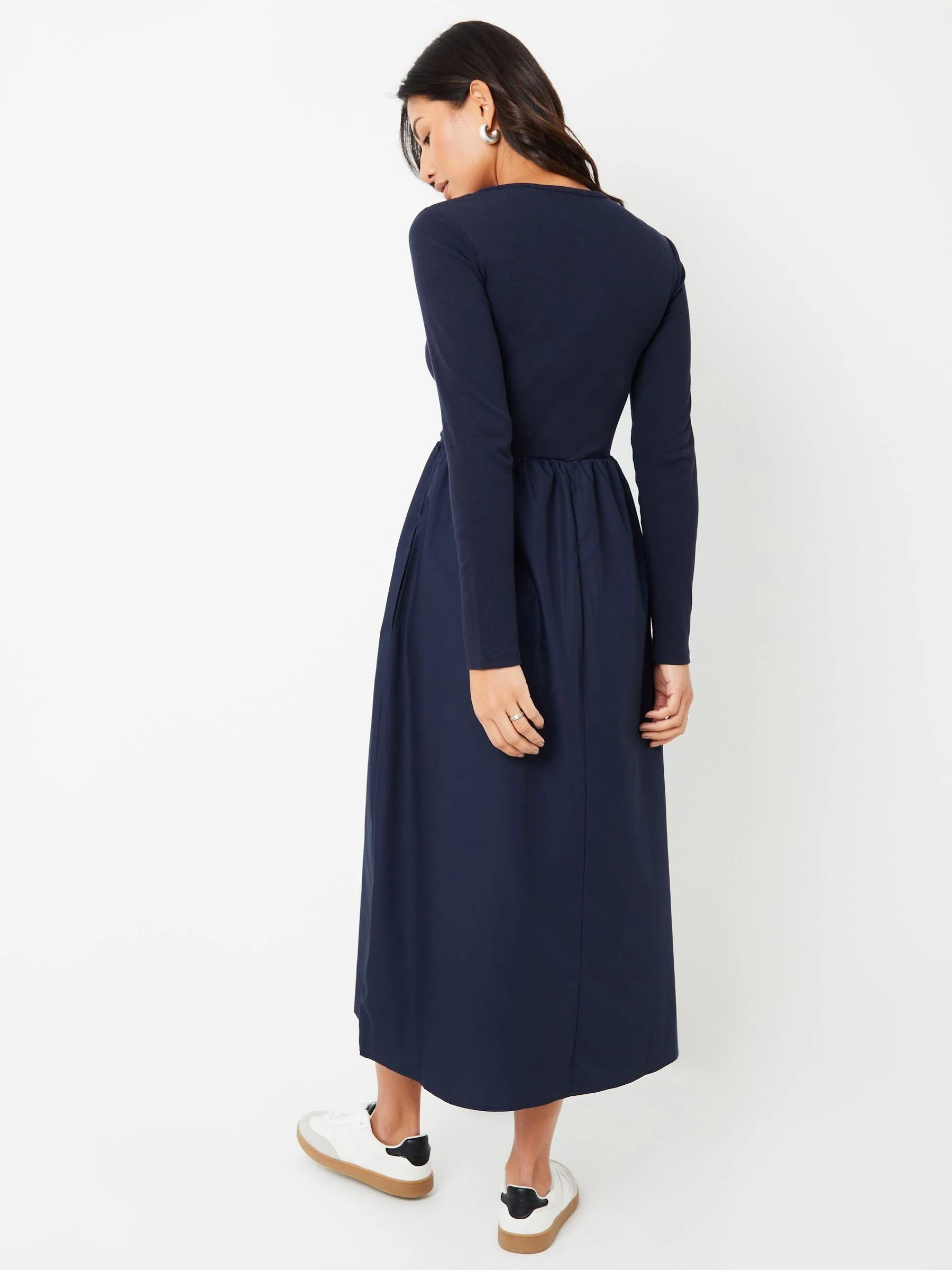 Blauw - Threadbare geribbelde jersey 2-in-1 midi-jurk met poplin rok