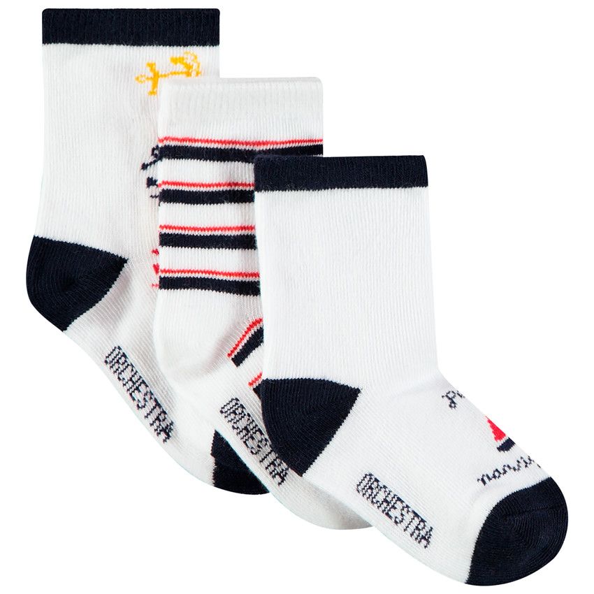 Lot de 3 paires de chaussettes motif marin pour bébé garçon - Blanc