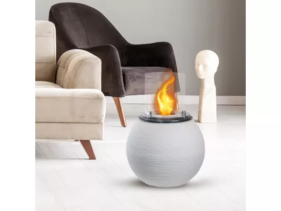 Brasero de jardin cheminée au bioéthanol pour intérieur et extérieur BOTTICELLI Blanc Perle d.40 x h54