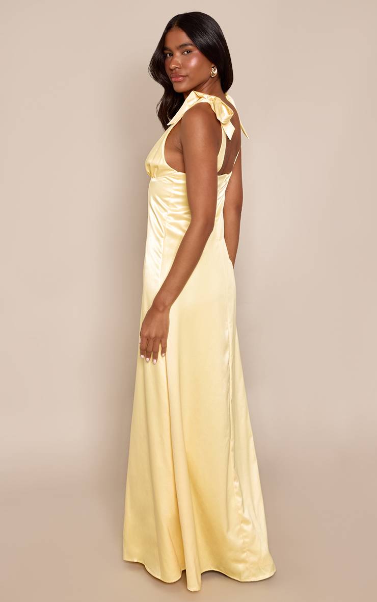 Citron Robe Longue Satinée À Épaules Nouées