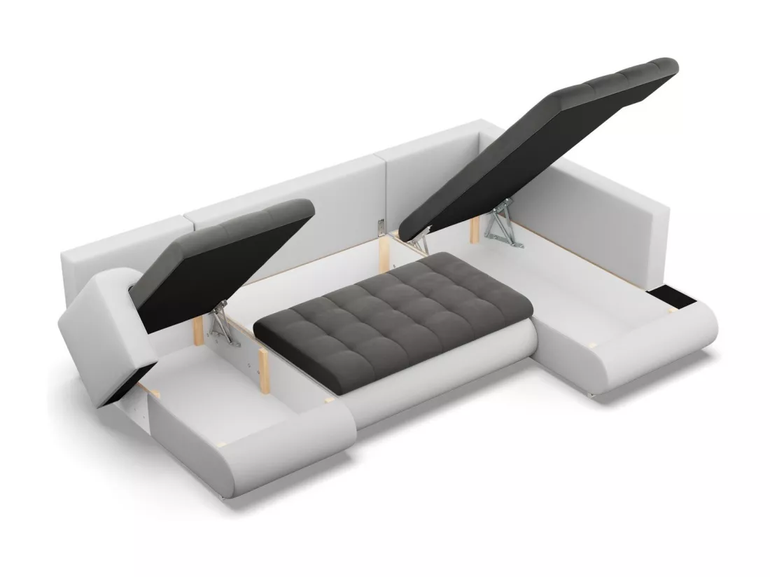 Canapé d'angle en U avec fonction sommeil, Ottoman, Gris foncé + Gris