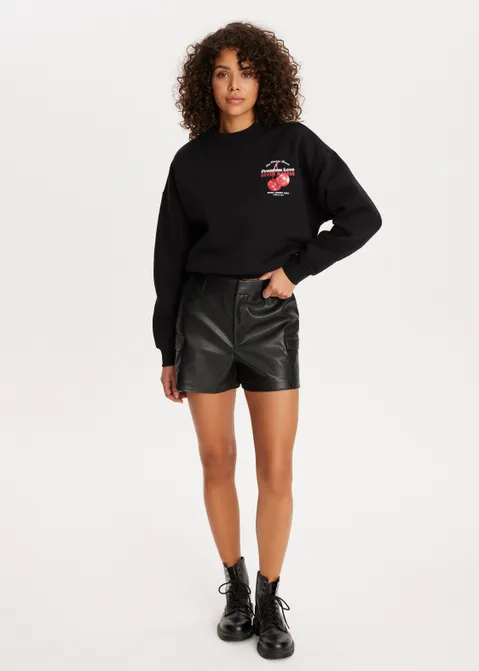Short van imitatieleer zwart (ZWART)