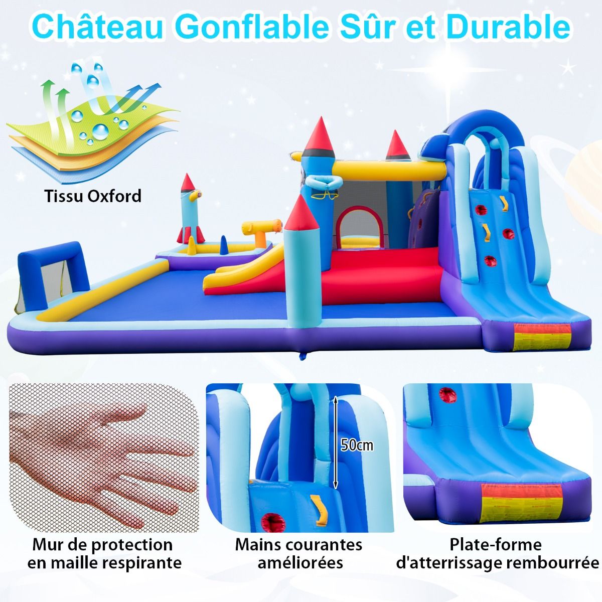 Château Gonflable à Toboggans Aquatiques Thème de La Fusée pour Enfants Piscine Zone de Saut Pistolet à Eau Escalade Souffleur de 850 W Multicolore - Lidl-Manfred