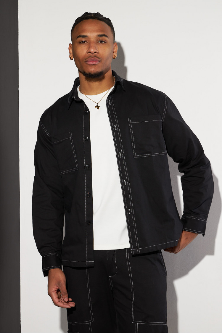 Ensemble 2 pièces chemise + pantalon noir à coutures apparente