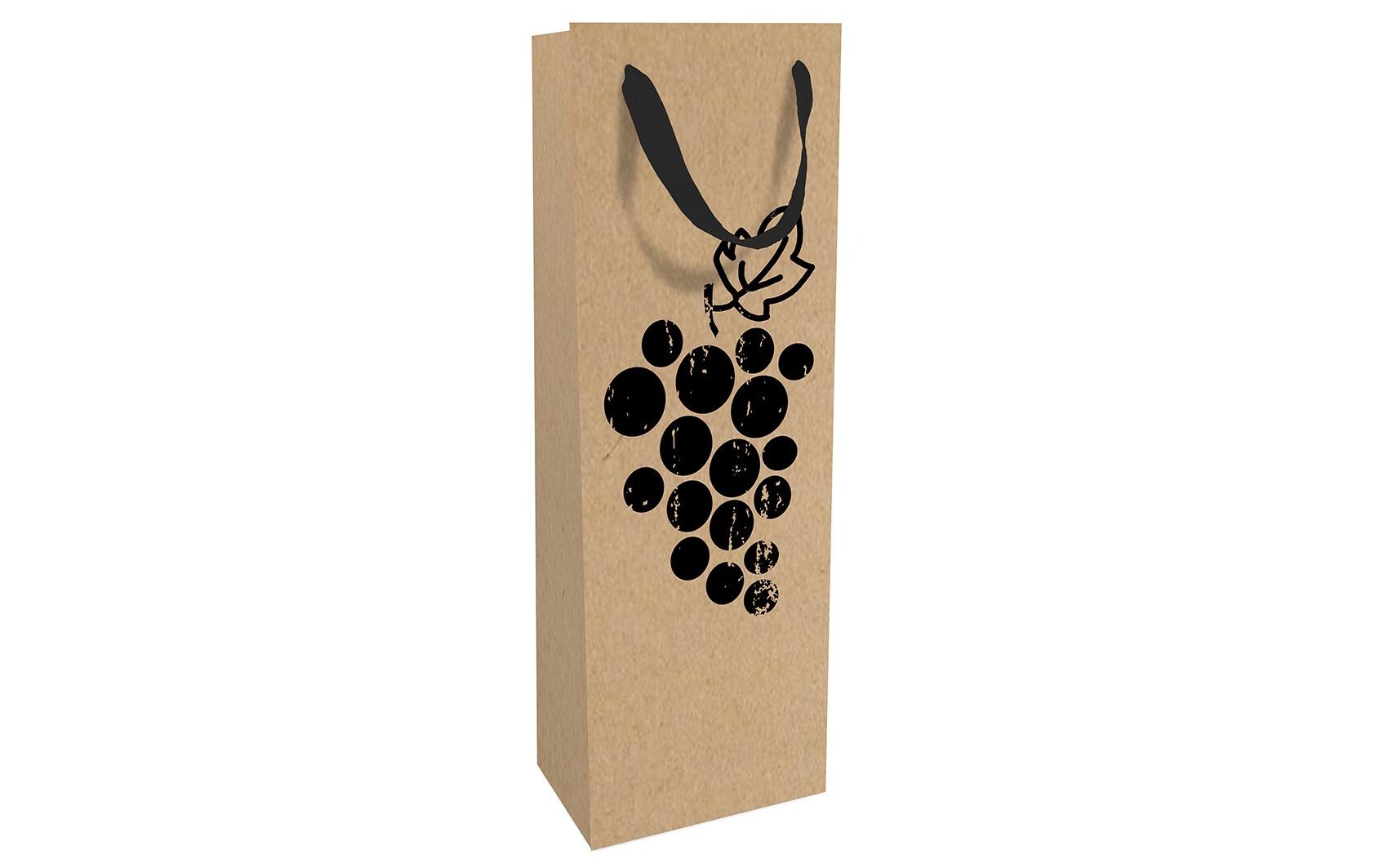 Flaschentasche Weintrauben 12 x 37 x 8 cm, BraunFlaschentüte