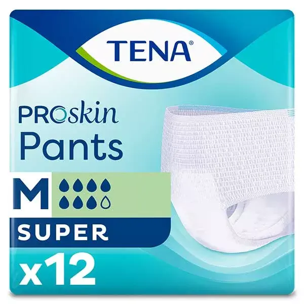 TENA Proskin Pants, roupa íntima superabsorvente, tamanho M, pacote com 12 unidades.