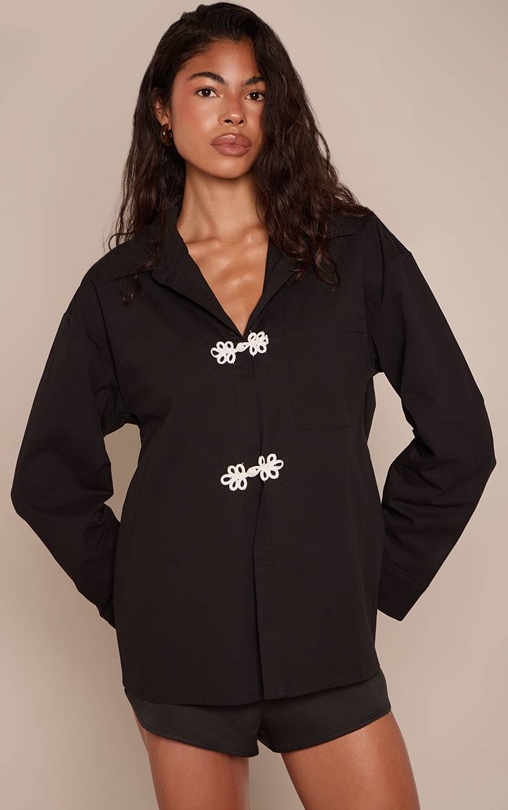Noir Chemise Surdimensionnée À Boutons Contrastés