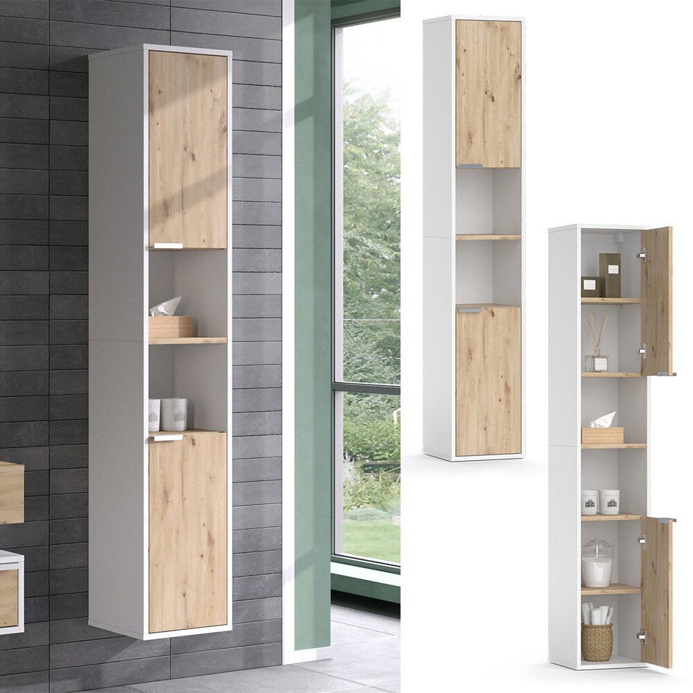 Vicco Hochschrank Henri 30 x 165 cm, Weiß, 2 Türen, Ablage, Badschrank, modern