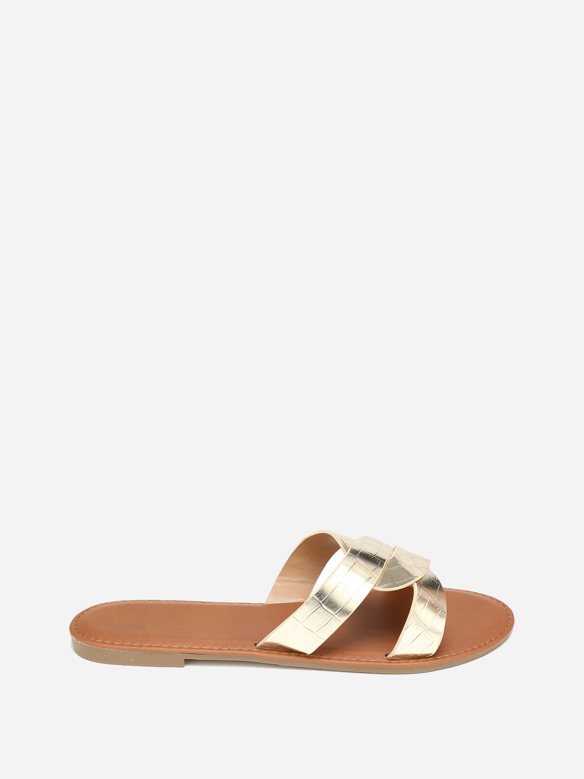 Mules croco à brides croisées grandes tailles- Doré