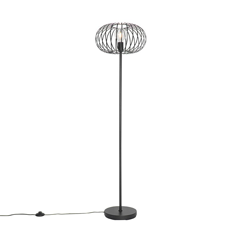 QAZQA - Design vloerlamp, zwart - Johanna | Woonkamer | Slaapkamer - Staal, langwerpig - LED-compatibel, E27