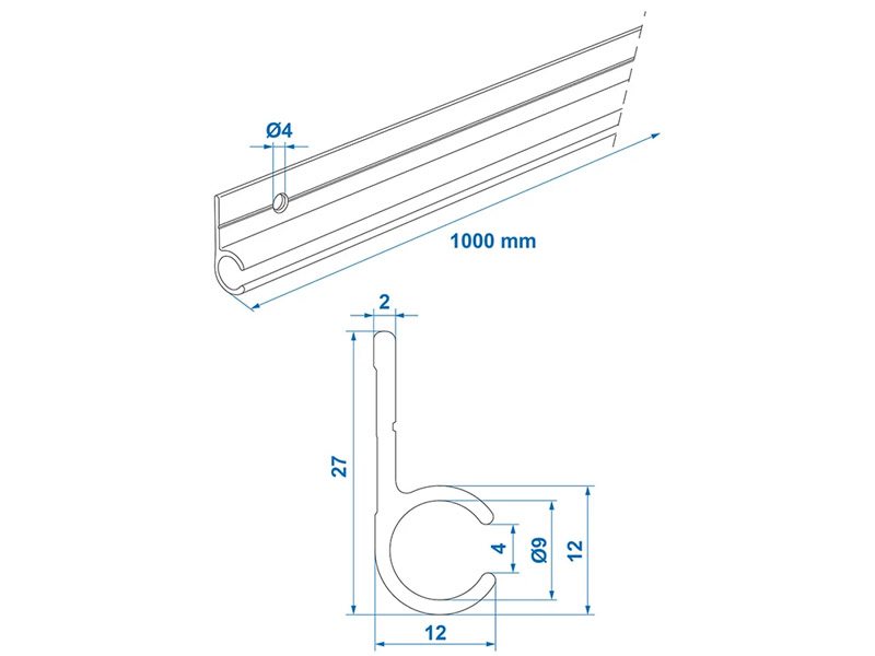 ProPlus 90° 100 cm aluminium tentrail