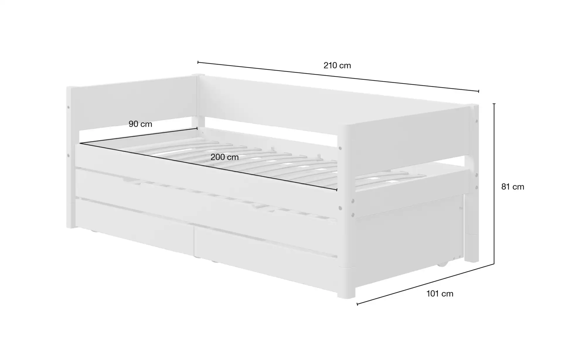 FLEXA Bett mit Ausziehbett und 2 Schubkästen Flexa White